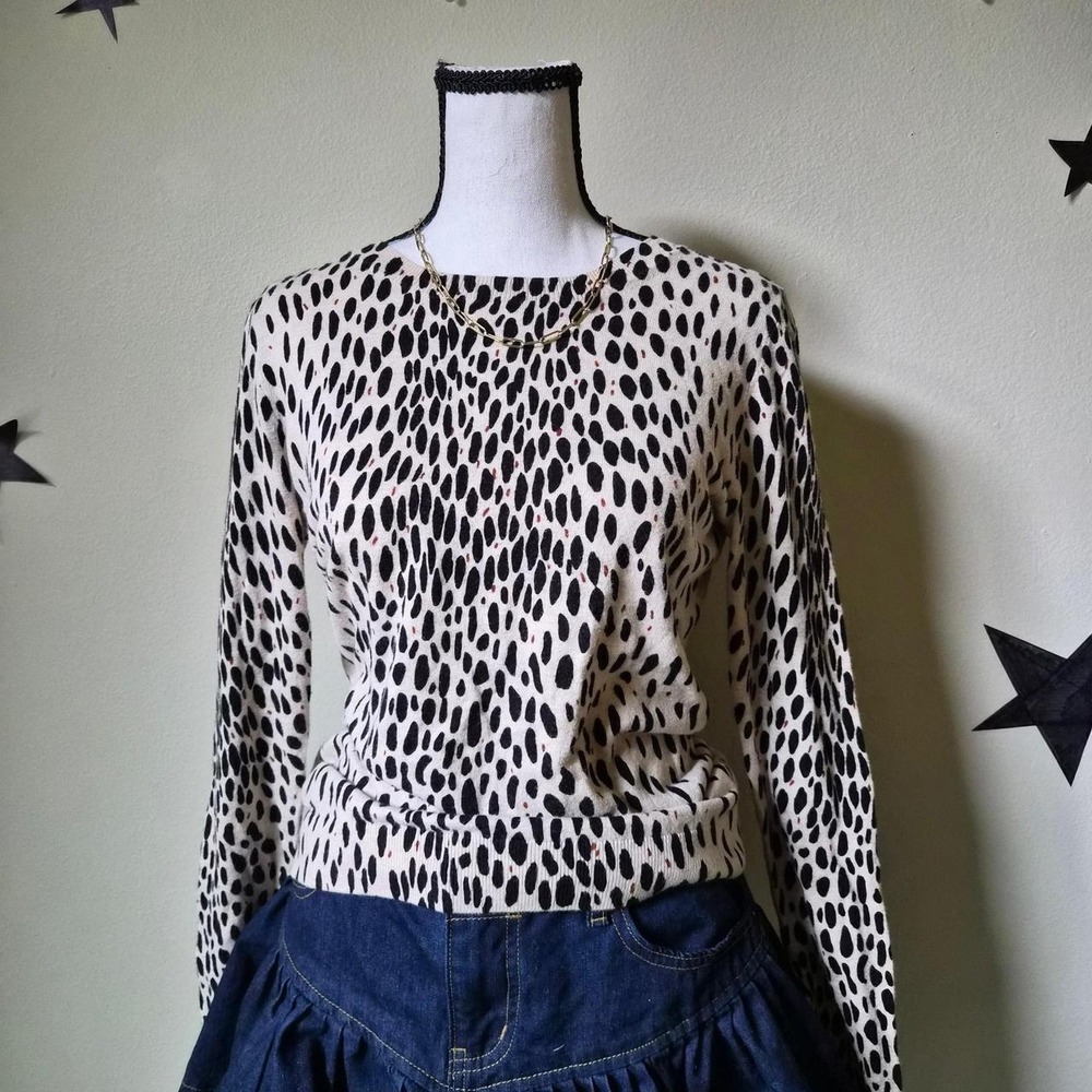 J Crew Dotted Print Pullover Women XS Leopard Classic Cotton Workwear Minimalist